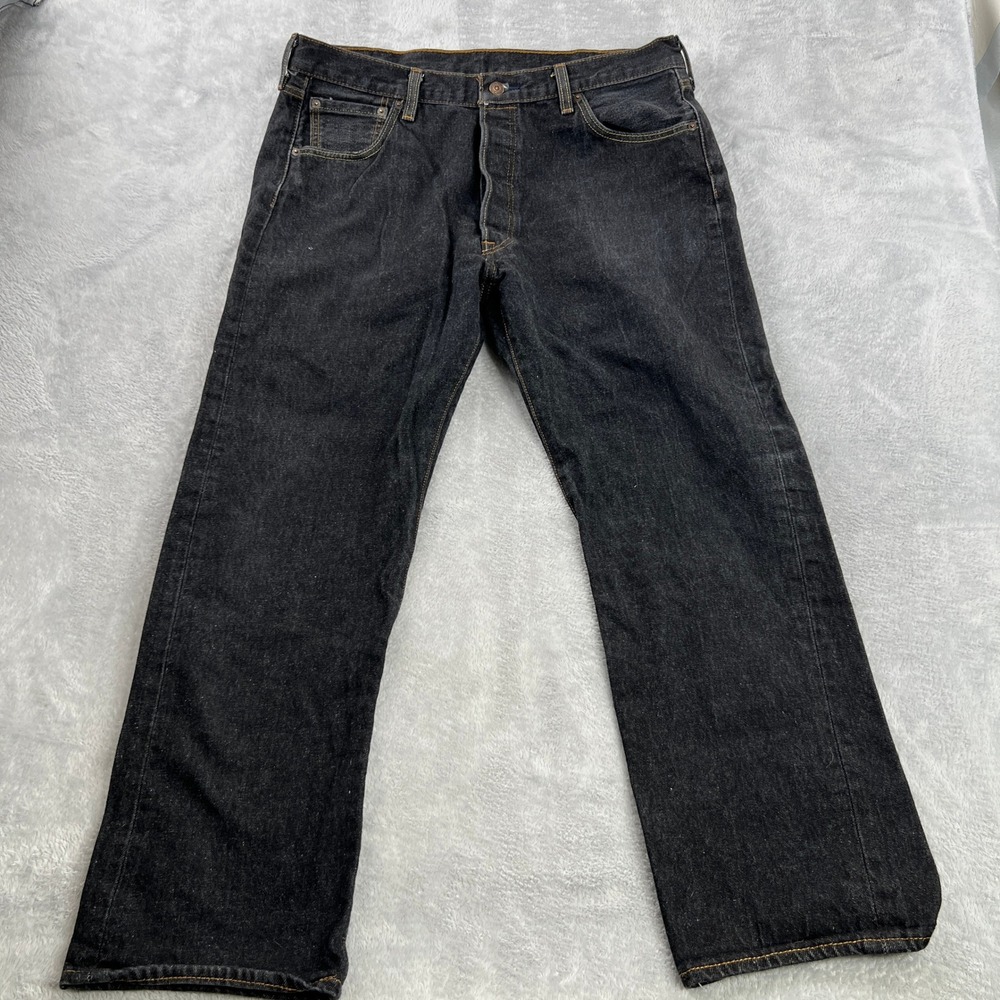 Levi's 501 Original Straight Leg 38x32 Faded Black Denim Jeans Button Fly Mens